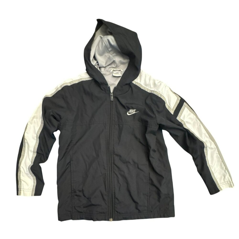 Nike Boys Black Full-Zip Hooded Jacket Size Medium (10-12) Windbreaker Unisex